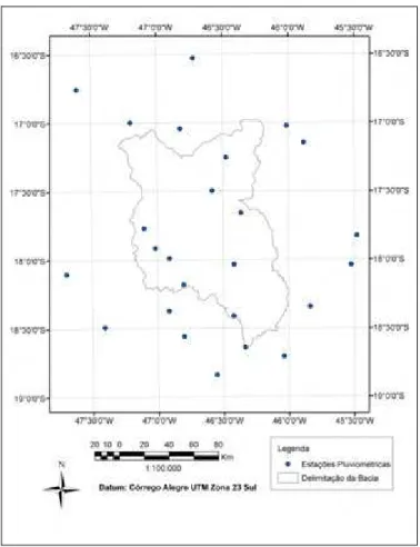 Figura 5 – Distribuição espacial da precipitação na bacia hidrográfica em estudo. 