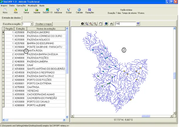 Figura  14  –  Tela  do  SisCoRV  após  a  inserção  das  estações  da  bacia  do  Paracatu no estudo de regionalização