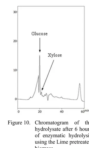 Figure  9.   Chromatogram of the  hydrolysate after 6 hours  of enzymatic hydrolysis  using the H 2 SO 4 pretreated biomass