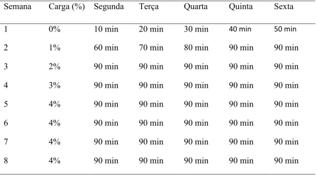 Tabela 4. Programa de treinamento dos animais experimentais. 