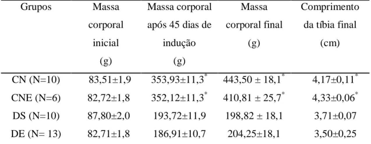 Tabela  2.  Massa  corporal  e  comprimento  da  tíbia  dos  animais  nos  grupos  experimentais