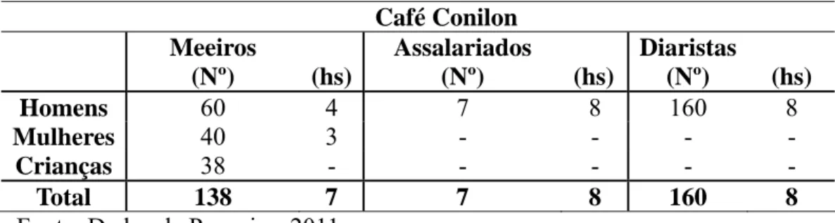 Tabela 6: Condições dos trabalhadores nas propriedades pesquisadas de café conilon,  Castelo/ES, 2011