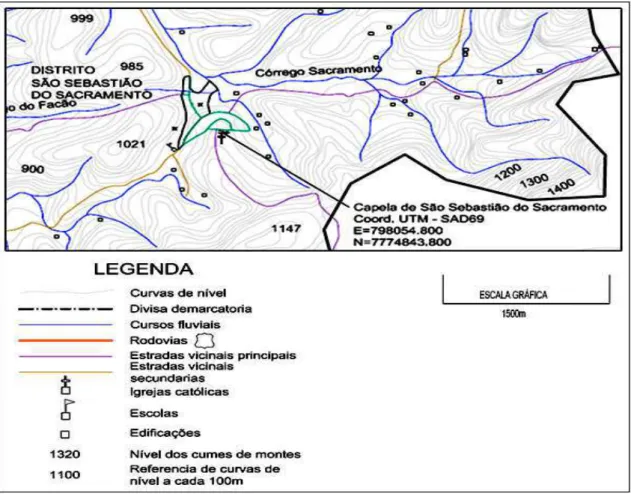 Figura 4 – Legenda ampliada do mapa e da sede do distrito de S. Sebastião do Sacramento – Manhuaçu – Minas Gerais – Brasil.