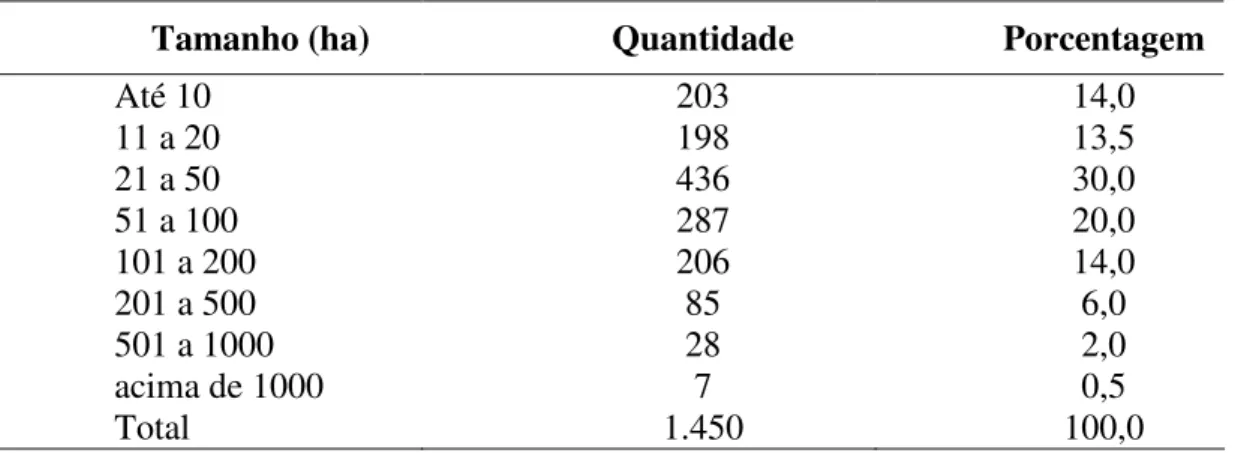 Tabela 1 - Distribuição das propriedades rurais, Bambuí, MG, 2009 