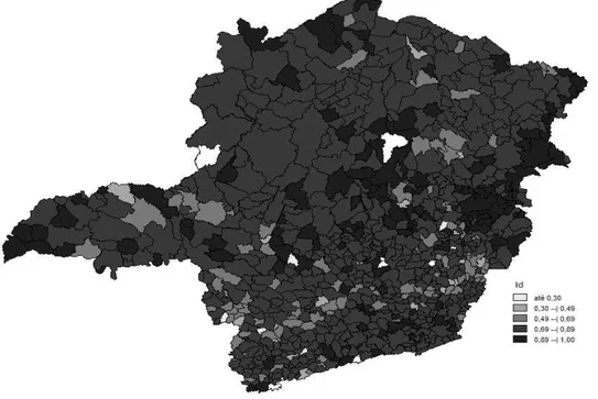 Figura 6 - Índice de Degradação Ambiental no Estado de Minas Gerais em 2010.  Fonte: Resultados da pesquisa