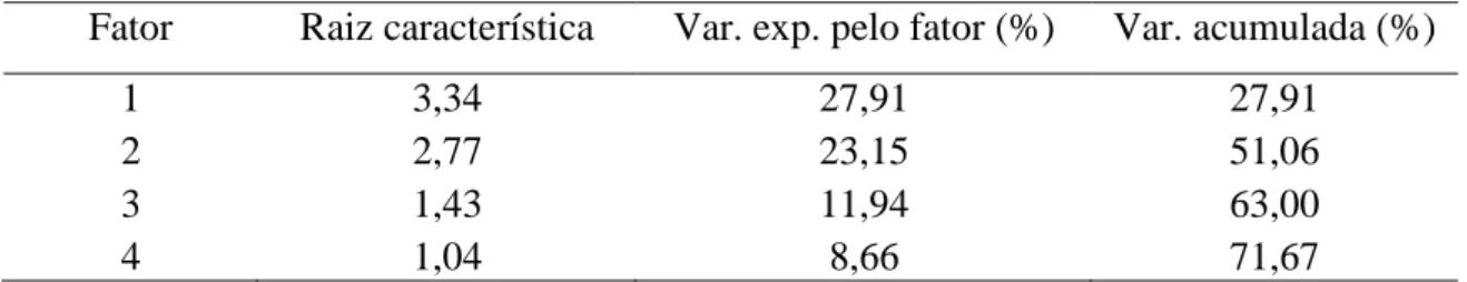 Tabela  4  -  Fatores  obtidos  pelo  método  de  componentes  principais  para  o  índice  de  pobreza 