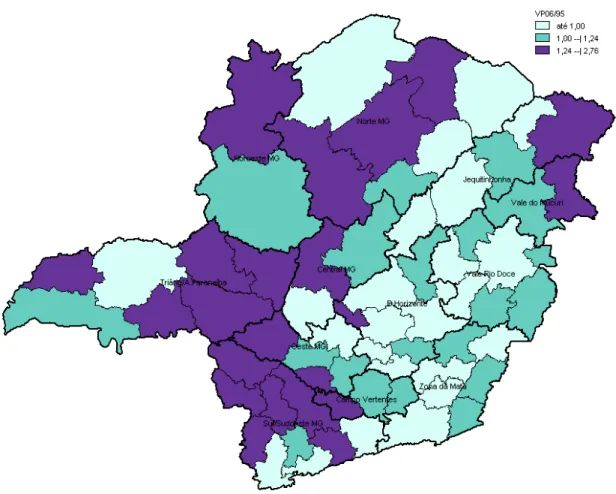 Figura 4 – Taxa de crescimento do Valor da Produção agropecuária per capita  das microrregiões de Minas Gerais entre 1995 e 2006