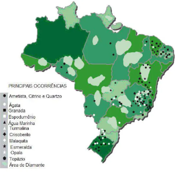 Figura 1 - Mapa gemológico brasileiro.  