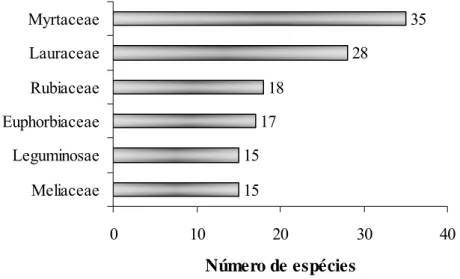 Figura 4 – Famílias mais representativas na floresta primária e seus respectivos 