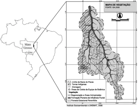 Figura 1. Localização da Bacia Hidrográfica do rio das Pacas, com destaque para a  Fazenda São Sebastião, município de Querência-MT