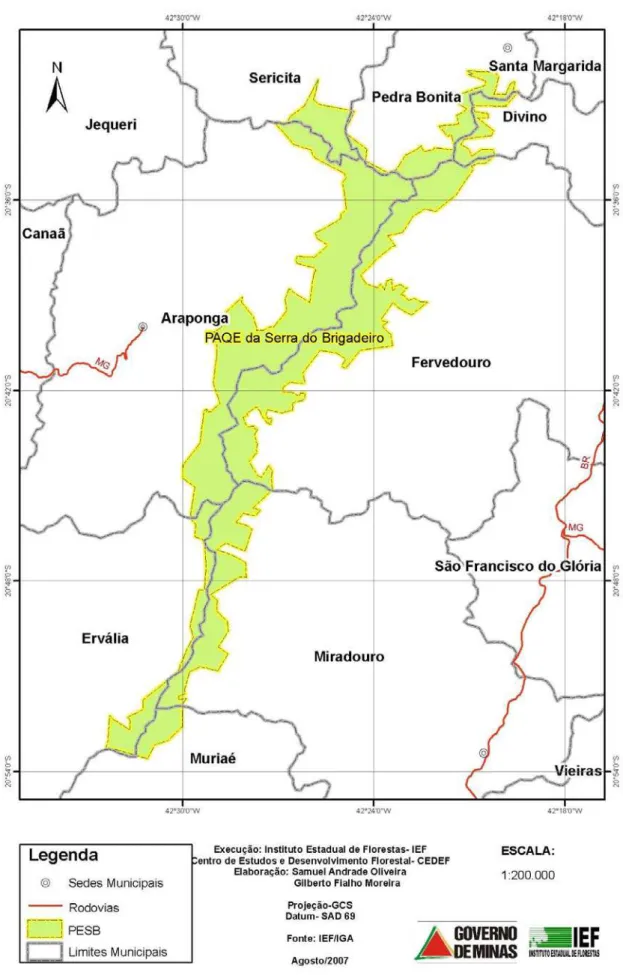 Figura 8 – Mapa com os municípios abrangidos pela área do Parque Estadual Serra do         Brigadeiro