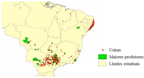 Figura 3 – Localização das usinas sucroalcooleiras no Brasil.  