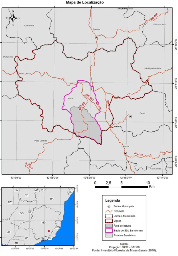 Figura 1 – Mapa de localização da área de estudo. Fonte: Inventário Florestal de Minas Gerais (2010)