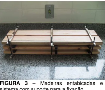FIGURA  3  –  Madeiras  entabicadas  e  sistema com suporte para a fixação. 