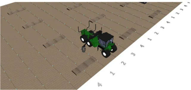 Figura  3  -  Carregamento  feito  pelo  Forwarder.  A  máquina  caminha  ao  longo  da  segunda linha e extrai a madeira disposta nos seus dois lados