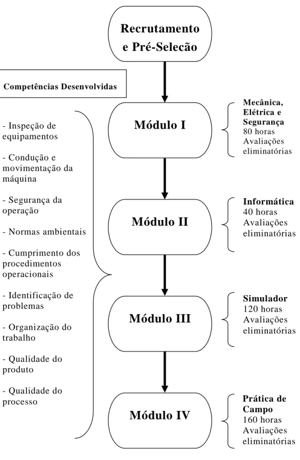 Figura 10 - Fluxograma mostrando os módulos de treinamento e competências  desenvolvidas