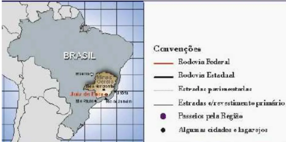 Figura 5 – Localização do município de Juiz de Fora, no Estado de Minas Gerais  e no Brasil
