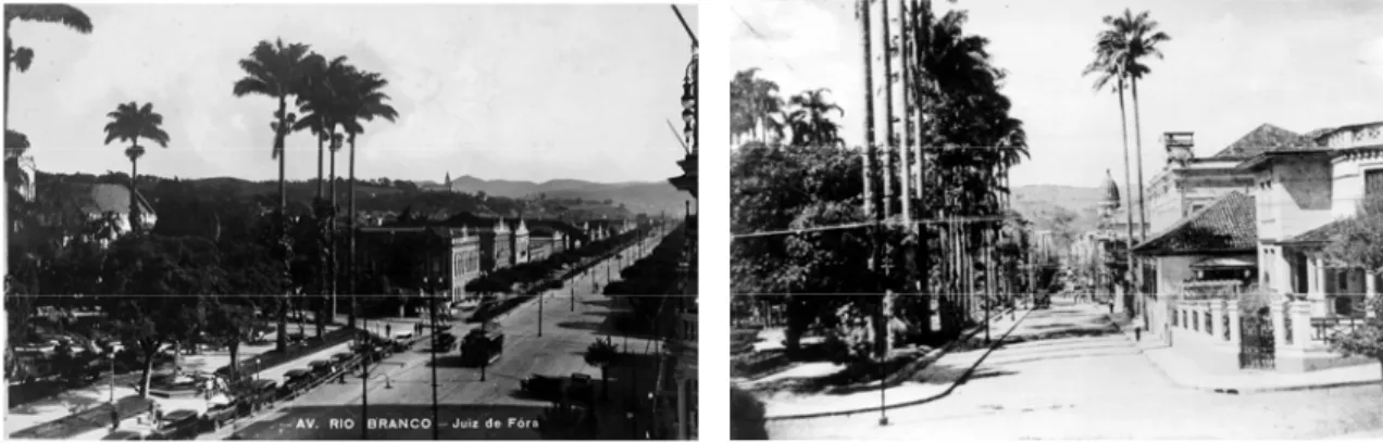 Figura 15 – A atual Avenida Barão do Rio Branco em fotografia do ano de 1928  e a atual Rua Halfeld em fotografia do ano de 1938
