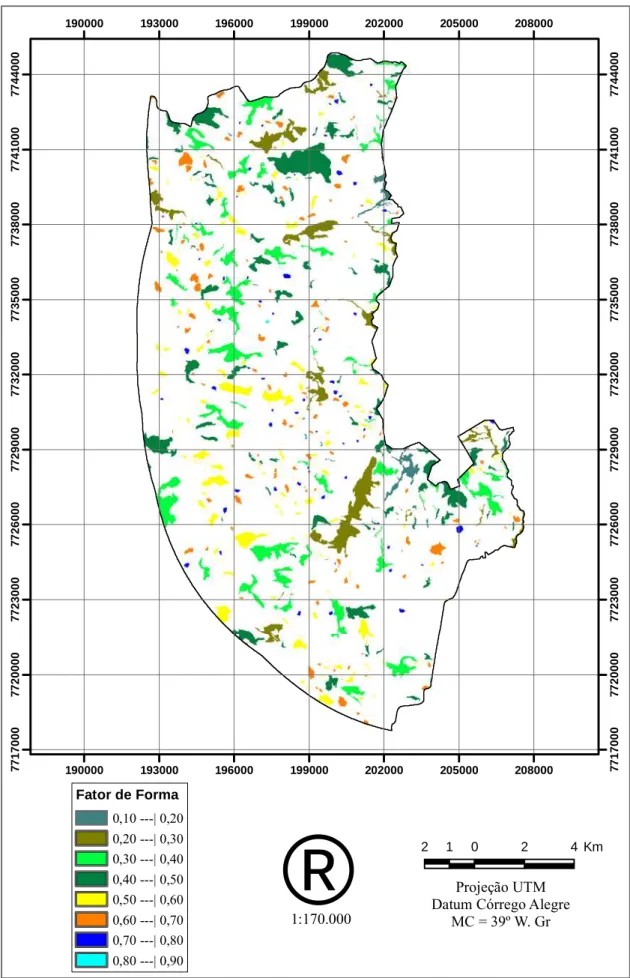 Figura 5 – Índices de Circularidade (Forma) dos fragmentos florestais mapeados no  entorno do Parque Nacional do Caparaó, estado de Minas Gerais