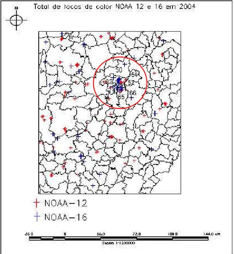 FIGURA 10: Total de focos de calor registrados pelo NOAA-12 e NOAA-16, em 2004. 