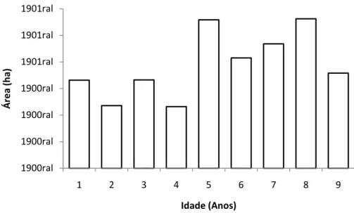 Figura 2.2: Distribuição inicial por classes de idade das áreas da fazenda modelo.