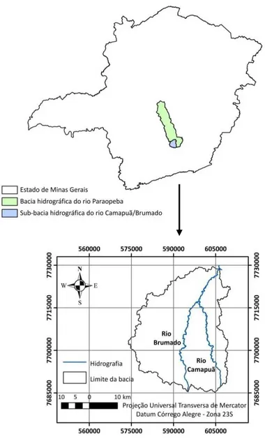 Figura  1.  Localização  da  sub‐bacia  hidrográfica  do  rio  Camapuã/Brumado,  Minas  Gerais.    3.1.2 C ARACTERIZAÇÃO     3.1.2.1 C LIMA    