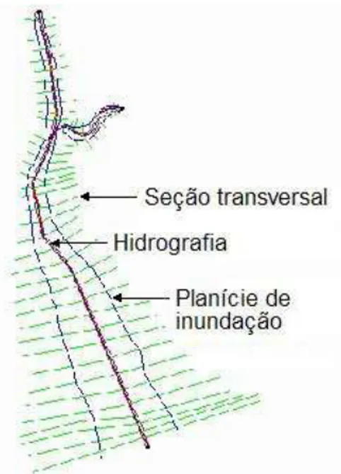 Figura  3.  Identificação  da  planície  de  inundação  a  partir  de  seções  transversais  estabelecidas ao longo da rede hidrográfica. 