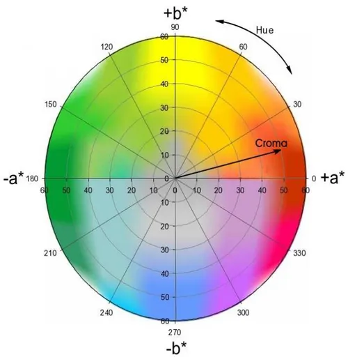 Figura 5  – Sistema de coordenadas de cores CIELAB.  Fonte: Minolta (1998). 