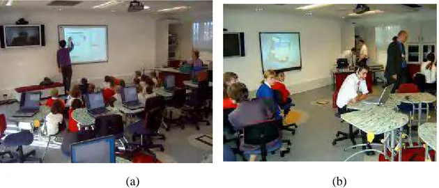 Figura 01 – Sala de aula em escola primária (a) e secundária (b) na Inglaterra  Fonte: Tibúrcio, 2005 