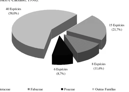 Figura  1.6-  Famílias  com  maior  riqueza  específica  amostradas  nas  quatro  áreas  da  RPPN  –  Fazenda  Bulcão, Aimóres, MG