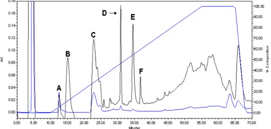 Figura 11-  Cromatograma de fase reversa em coluna C 18 -RP-HPLC do pico 