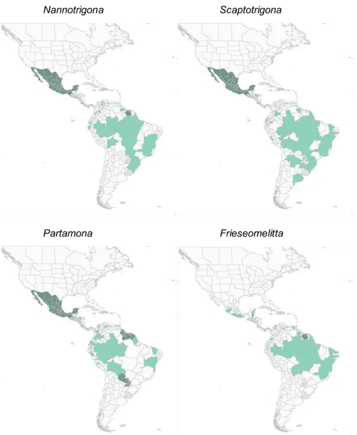Figura  2.  Distribuição  geográfica  dos  gêneros  estudados  no  presente  trabalho