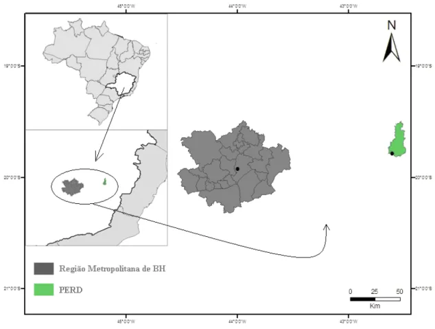Figura 1. Localização das áreas de estudo em Belo Horizonte (BH) (19º55’S e 