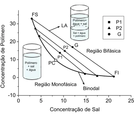 Figura 01. Diagrama de fase esquemático de um sistema aquoso bifásico. 