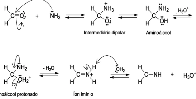 Figura 6:  Equação do mecanismo de reação da amônia com formaldeído para a formação de  imina [62]