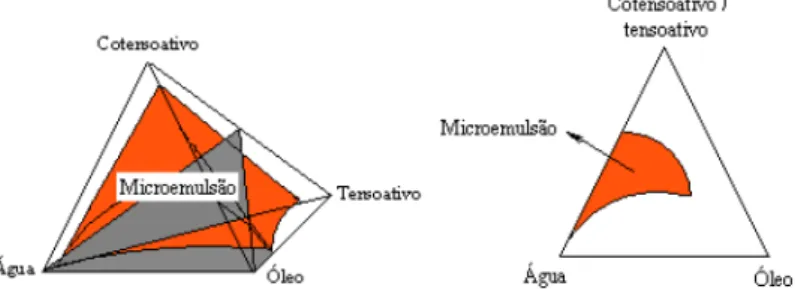 Figura 8  – Representação de diagramas pseudoternários com razão cotensoativo/tensoativo  constante (adaptado de NAJJAR, 2012)