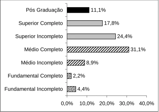 Gráfico 3: Grau de escolaridade dos Secretários Municipais de Saúde,  macrorregião sanitária Leste do Sul, Minas Gerais, Brasil, 2007 