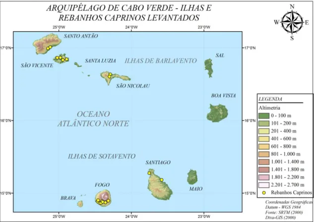 Tabela 1. Caprinos amostrados em cinco ilhas da República de Cabo Verde  