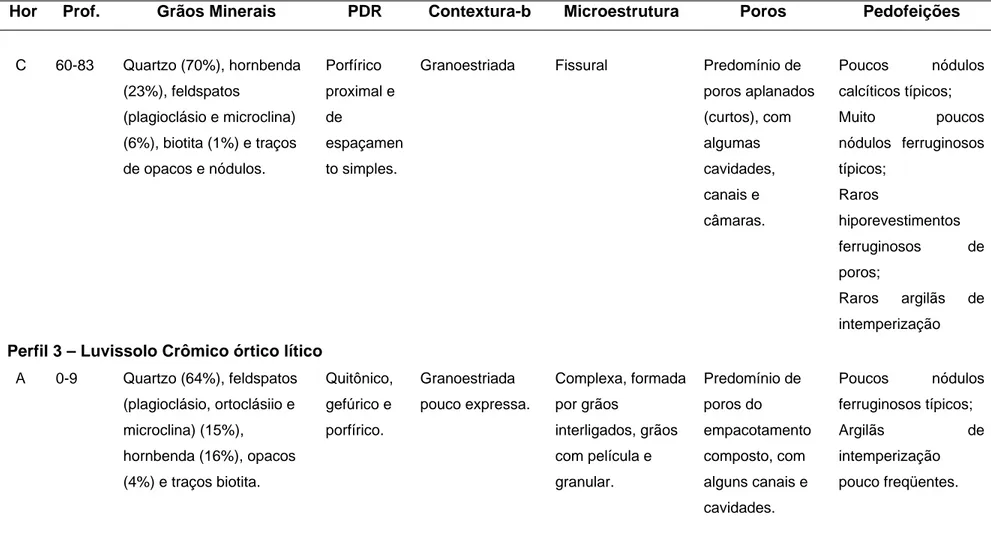 Tabela 4.2. Descrição micromorfológica dos solos de toposseqüências desenvolvidas de rochas metamórficas no semi-