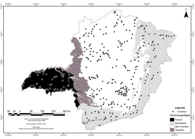 Figura 1. Províncias geológicas e amostras coletadas na área de estudo. 