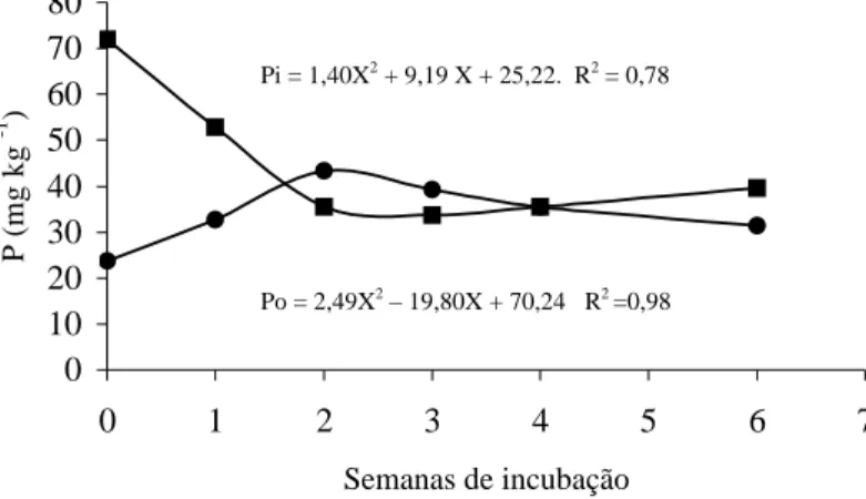 Figura  4.  Teores  não  acumulados  de  fósforo  inorgânico  (Pi)  e  orgânico  (Po)  do  tratamento  com  composto  de  lodo  de  esgoto  ao  longo  do  período  de  incubação