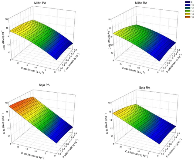 Figura  8.  Carbono  da  matéria  orgânica  associada  aos  minerais  (MAM)  de  subamostras de um Latossolo Vermelho incubadas previamente com doses crescentes de P  (0,0; 0,25; 0,50 e 1,0 vez o valor da CMAP  – 1,82 g kg -1  de P) e que receberam aplicaç