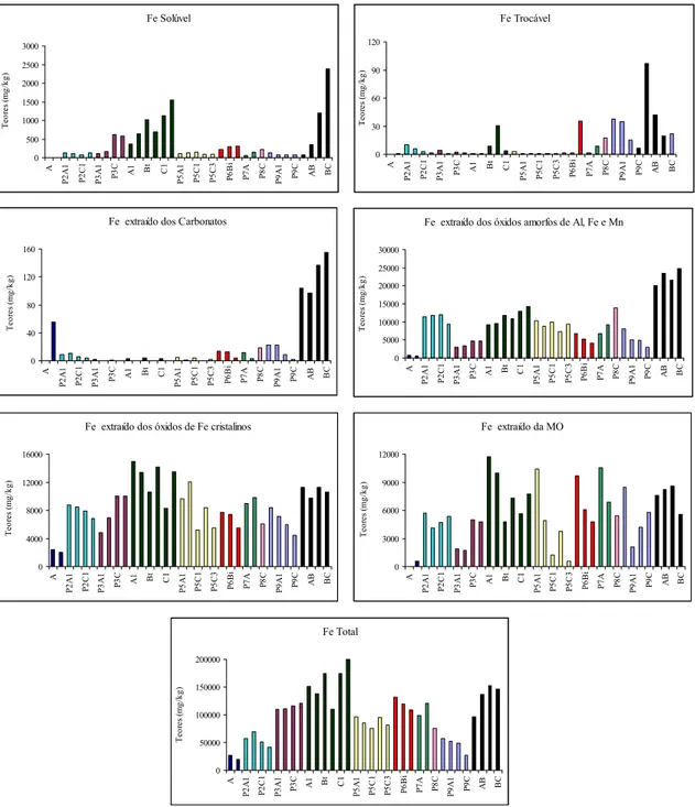 Figura 11 - Teores de Fe total e obtidos nas diferentes frações submetidos à extração  seqüencial 