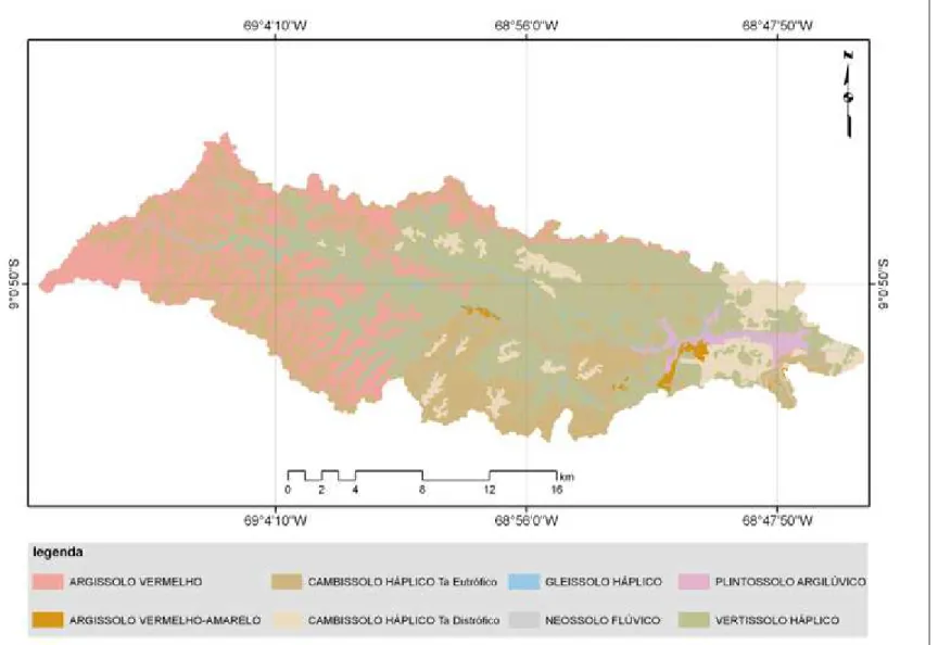 Figura 4. Distribuição das subordens de solos (2º Nível Categórico) da microbacia do Igarapé Xiburema, Sena Madureira, Acre