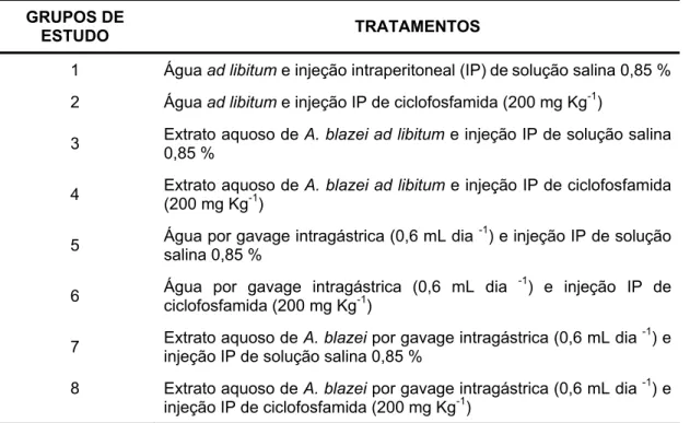 Tabela 1 - Grupos de estudo e tratamentos experimentais. 
