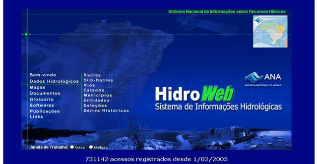 Figura 16: Pagina inicial do Sistema Nacional de Informações sobre Recursos Hídricos  (HidroWeb), da Agencia Nacional de Águas (ANA)