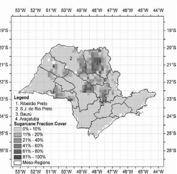 Figure  4  –  São  Paulo  state  map  (Brazil)  showing  the  mesoregions  (municipalities cluster) according to IBGE's (see text) municipal  aggregation