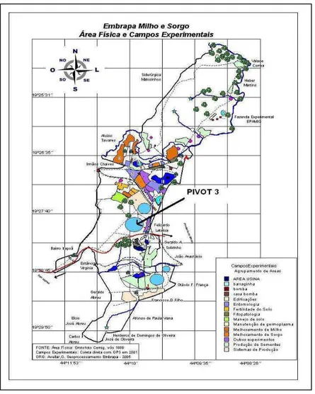 Figura  1  –  Localização  geográfica  da  Embrapa  Milho  e  Sorgo,  com  destaque  para o PIVOT 3