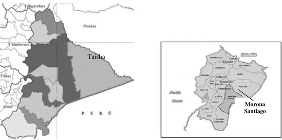 Figura  1  -  Localização  no  Equador  da  Província  de  Morona  Santiago  e  de  Taisha,Taisha