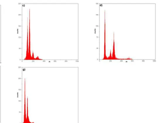 Fig 2 – FCM histograms showing G0/G1 peaks obtained from simultaneous processing and analysis of nuclear suspensions stained  with PI